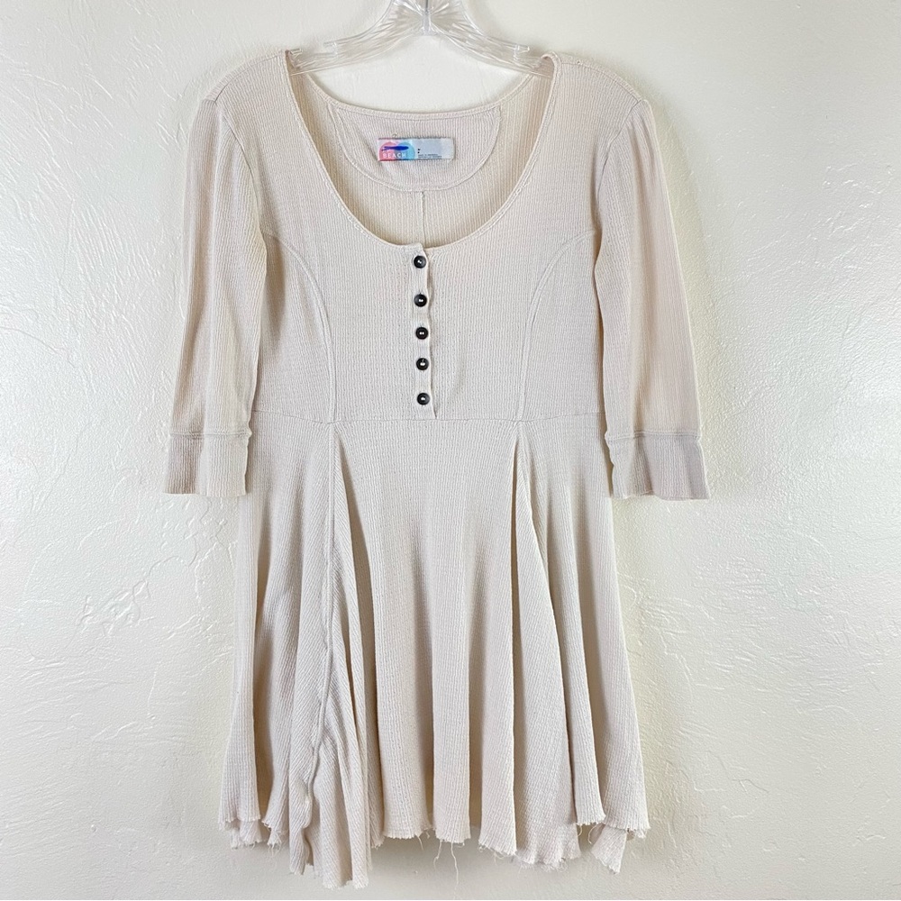Free People Beach Ivory Cream Button Down Half Sleeve Raw Mini Dress tunic top